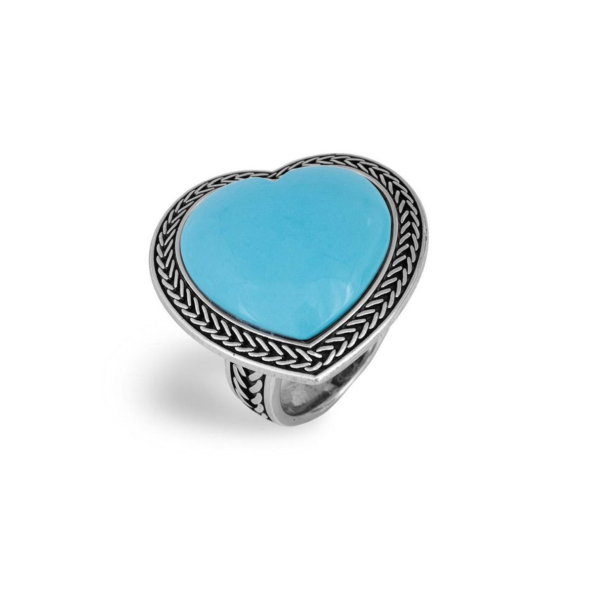 Anello cuore turchese realizzato in argento 925 brunito dal brand dueaerre 1938