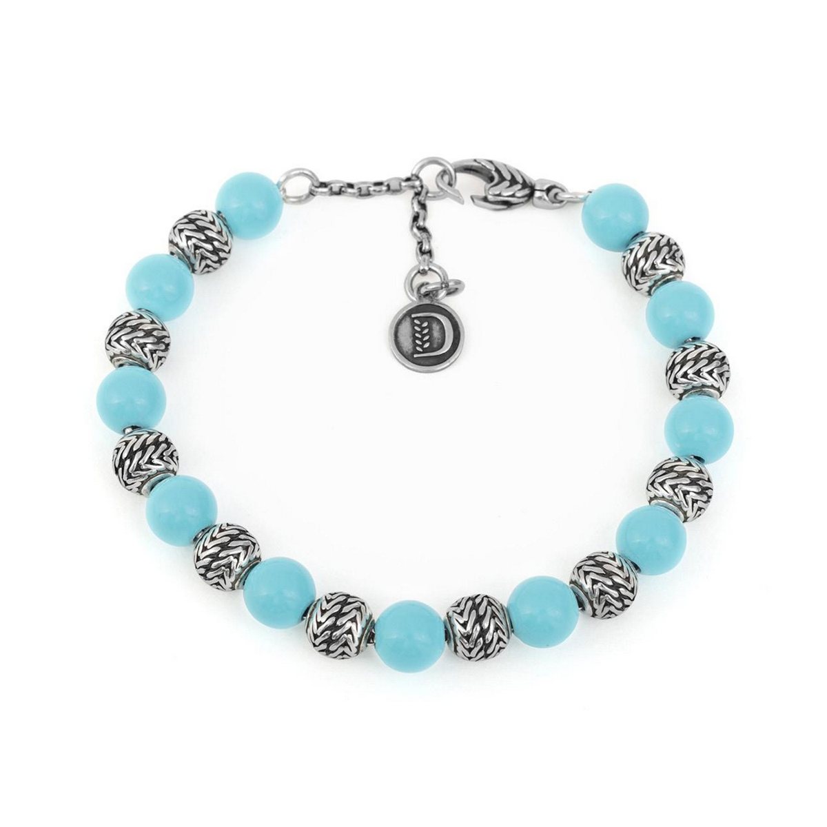 Bracciale chicchi di tesoro con turchese  8mm realizzato in argento brunito 925 dal brand dueaerre 1938