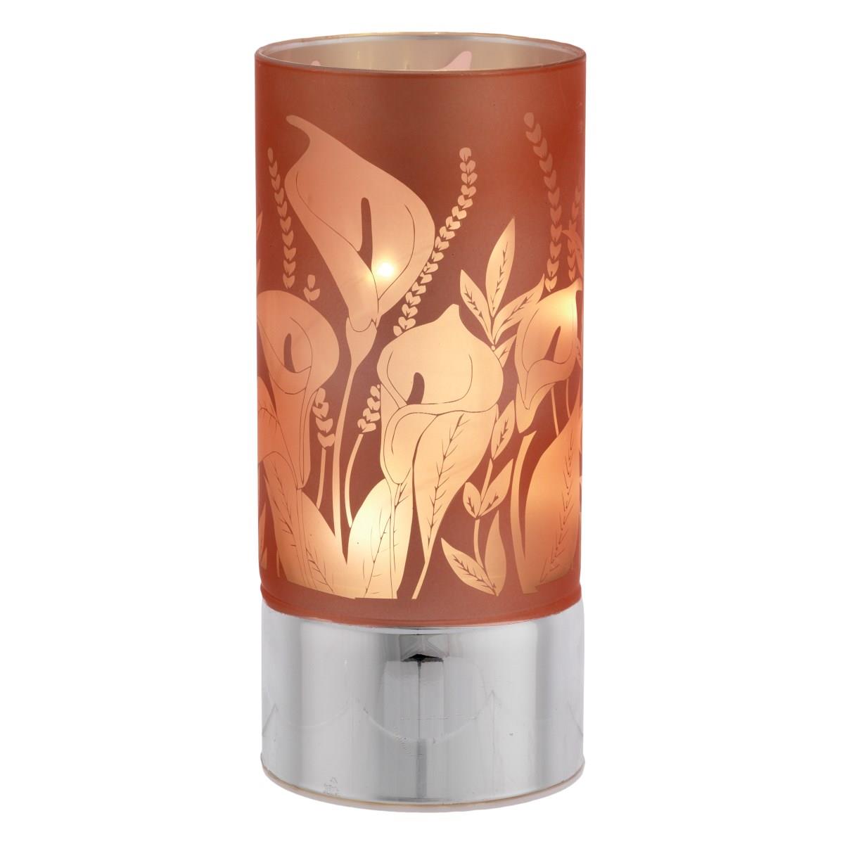 Lampada di ambientazione grande a led in vetro con calle rosa e base in argento laminato