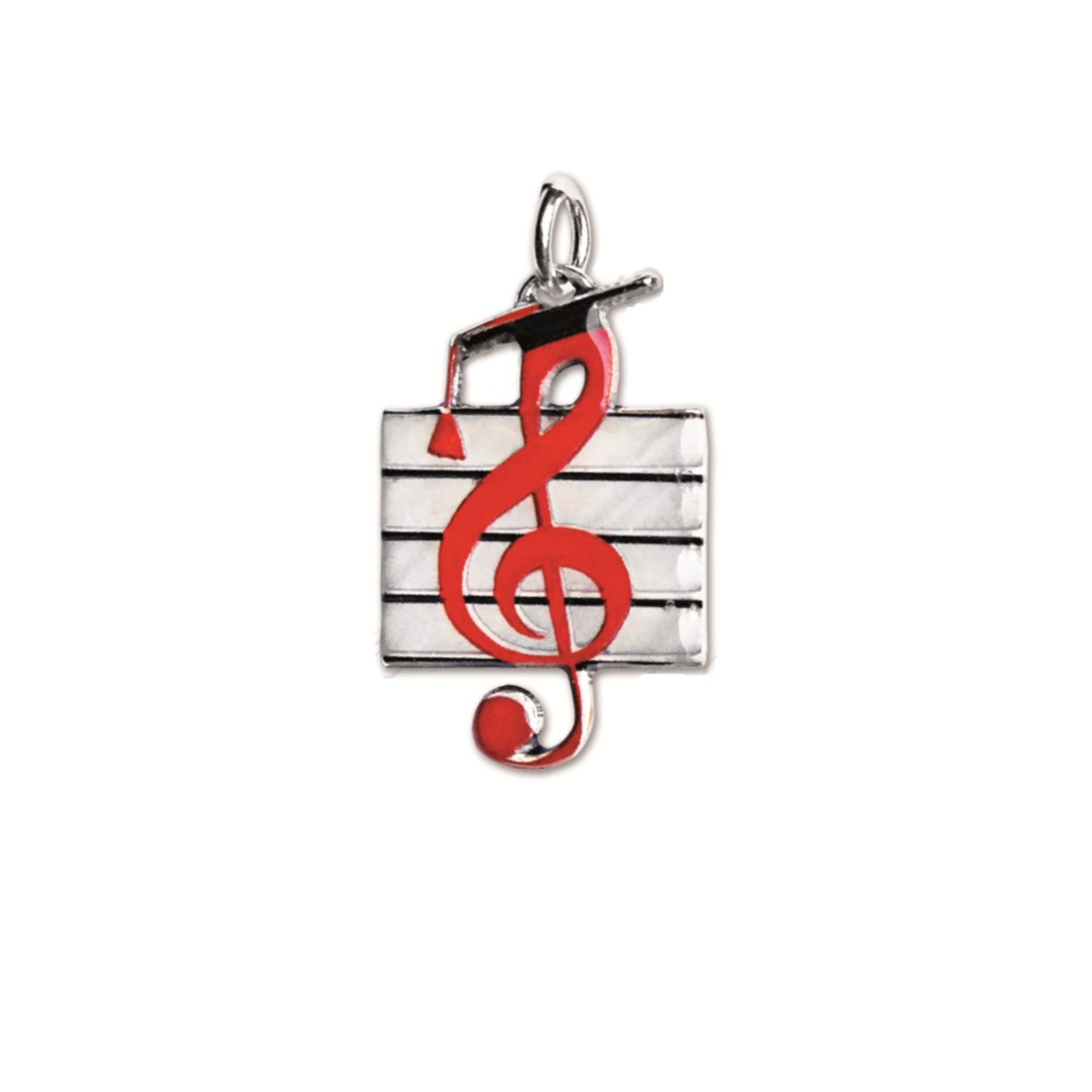 Bomboniera per laurea in musicologia o diploma di conservatorio con sacchetto rosso e ciondolo argentato e smaltato a forma di chiave di violino