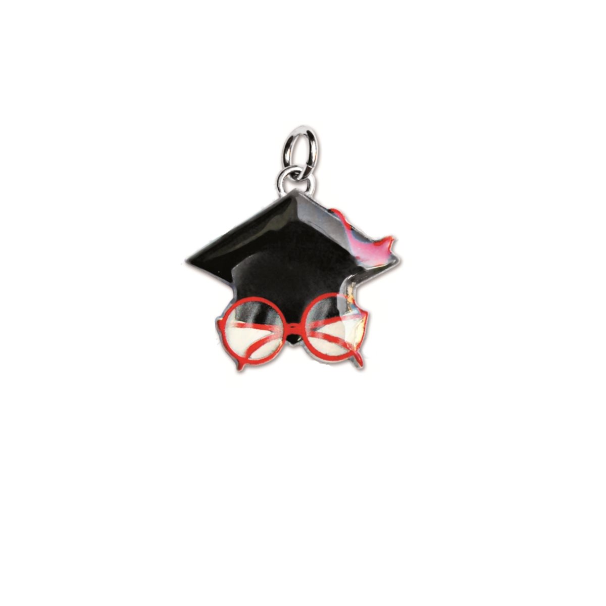 Bomboniera per laurea in medicina con sacchetto rosso e ciondolo argentato e smaltato a forma di occhiali