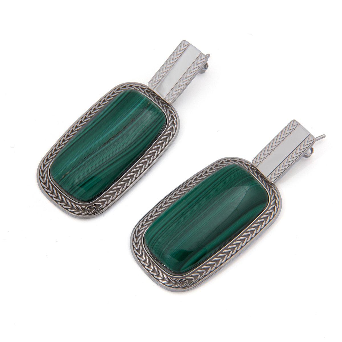 Orecchini carattere malachite realizzato in argento 925 rodiato dal brand dueaerre 1938