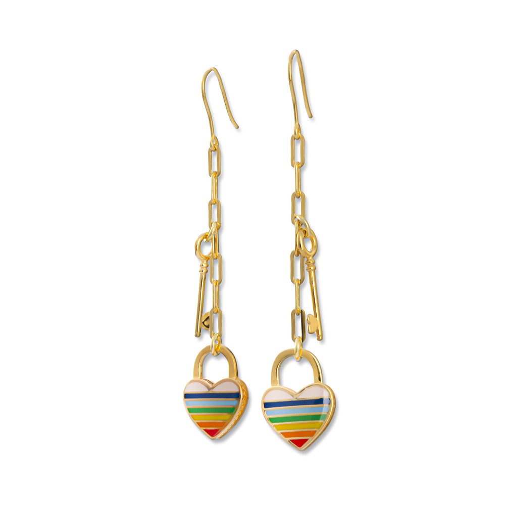 Orecchini promessa cuore arcobaleno realizzato in argento  925 dorato giallo dal brand dueaerre 1938