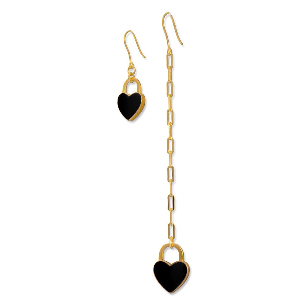 Orecchini promessa cuore nero dorato  realizzato in argento  925 dorato giallo dal brand dueaerre 1938