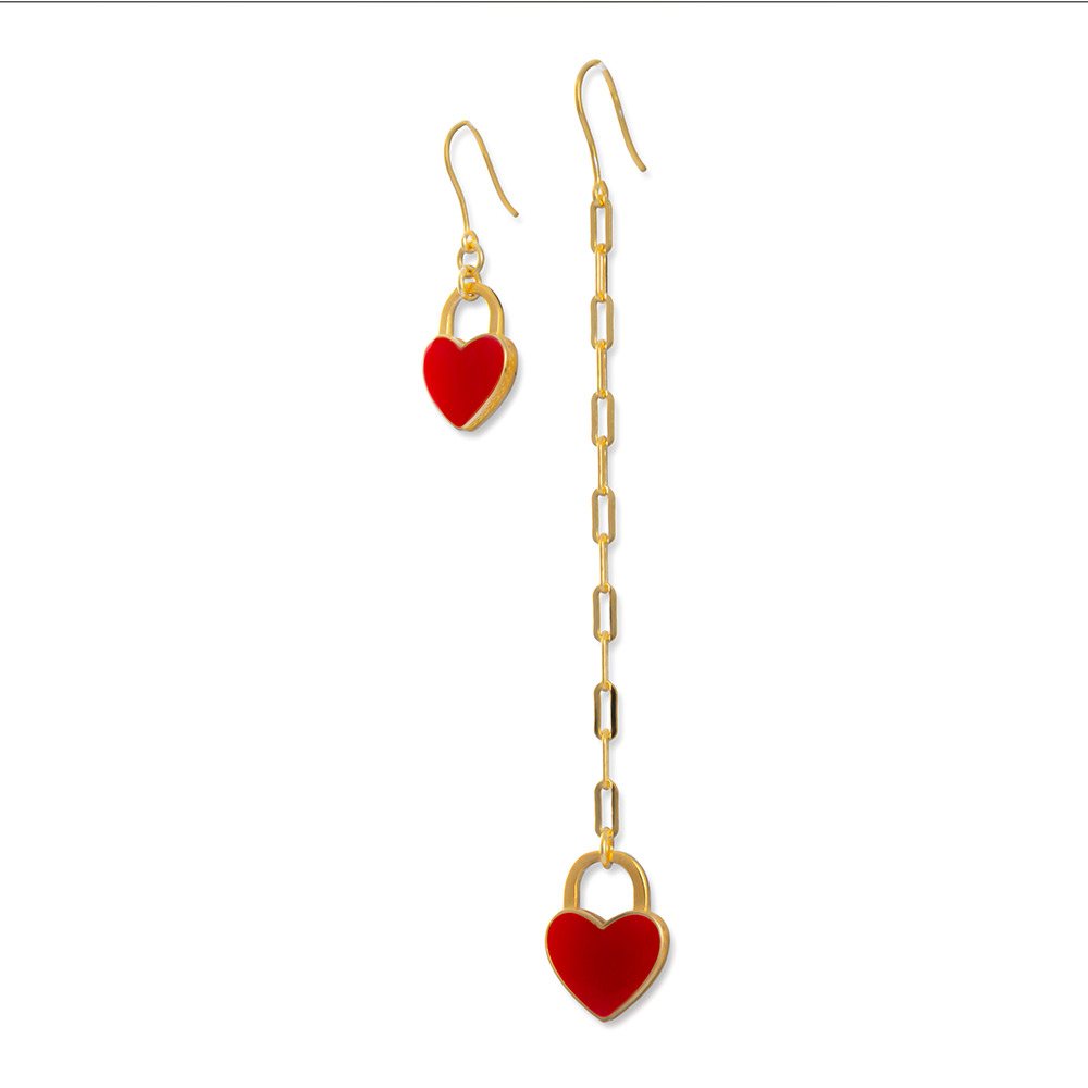 Orecchini promessa cuore rosso dorato realizzato in argento  925 dorato giallo dal brand dueaerre 1938