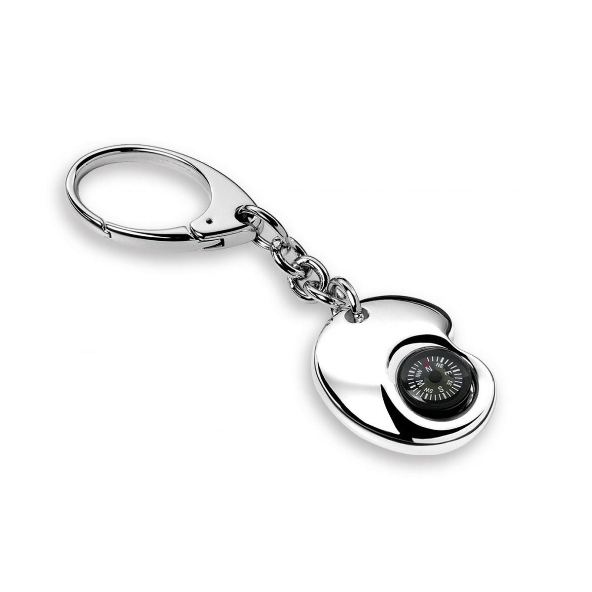 Portachiavi in acciaio silver plated con bussola e chiusura a moschettone