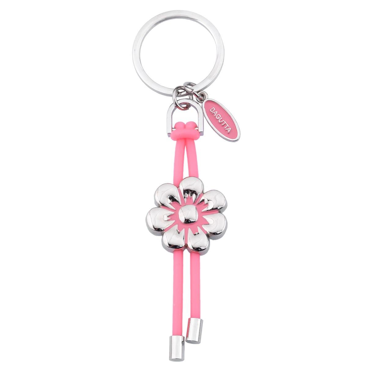 Portachiavi ad anello in metallo con margherita in resina di colore rosa
