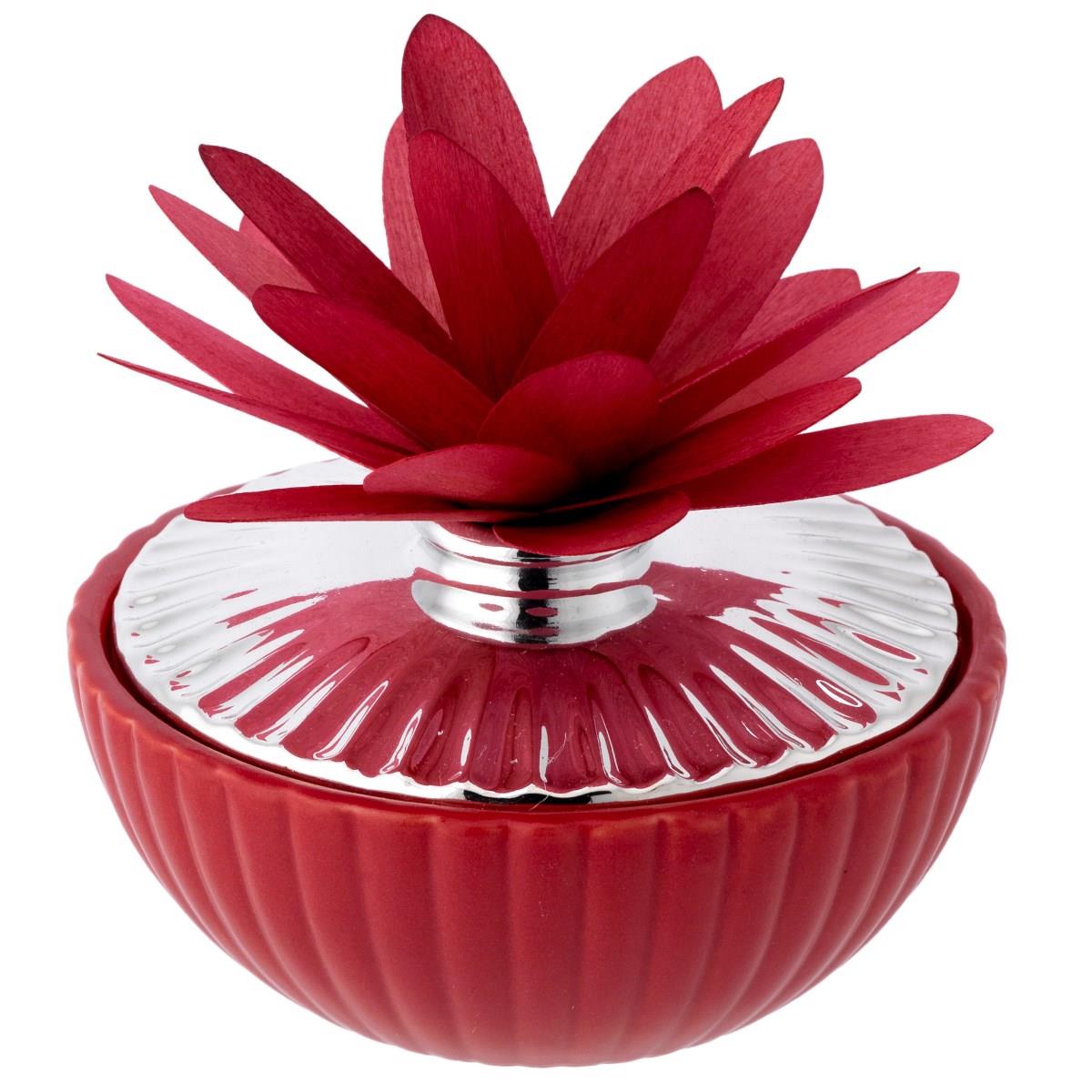 Profumatore per ambiente medio in ceramica argentata e color bordeaux con dalia