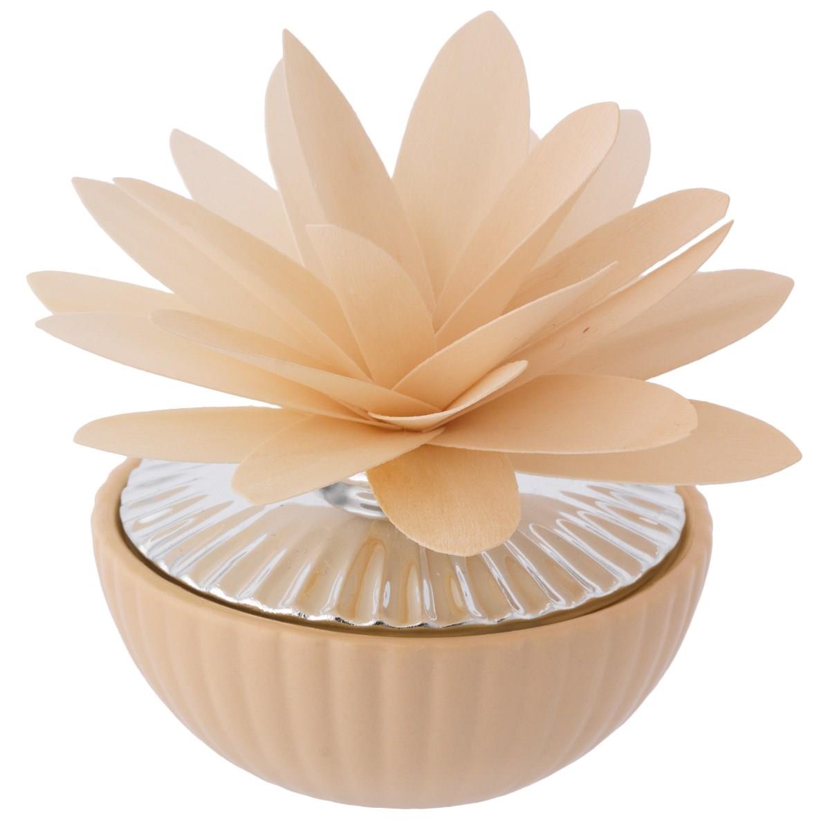 Profumatore per ambiente piccolo in ceramica argentata e color avorio con dalia