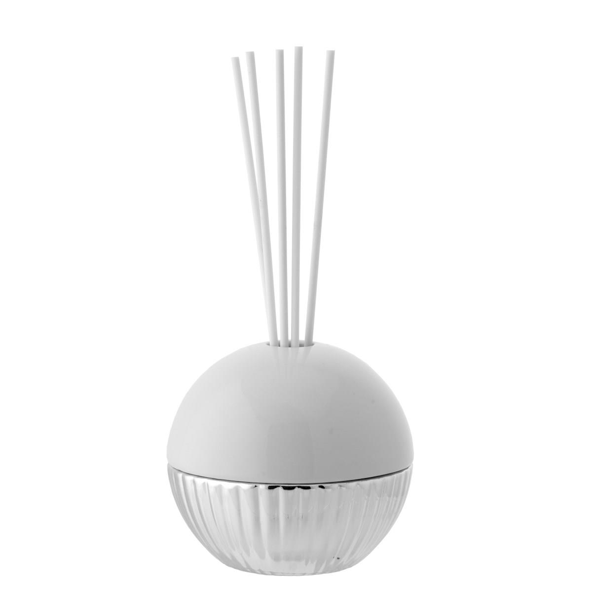 Profumatore per ambiente con sfera apribile in ceramica bianca e argentata diam 10 cm