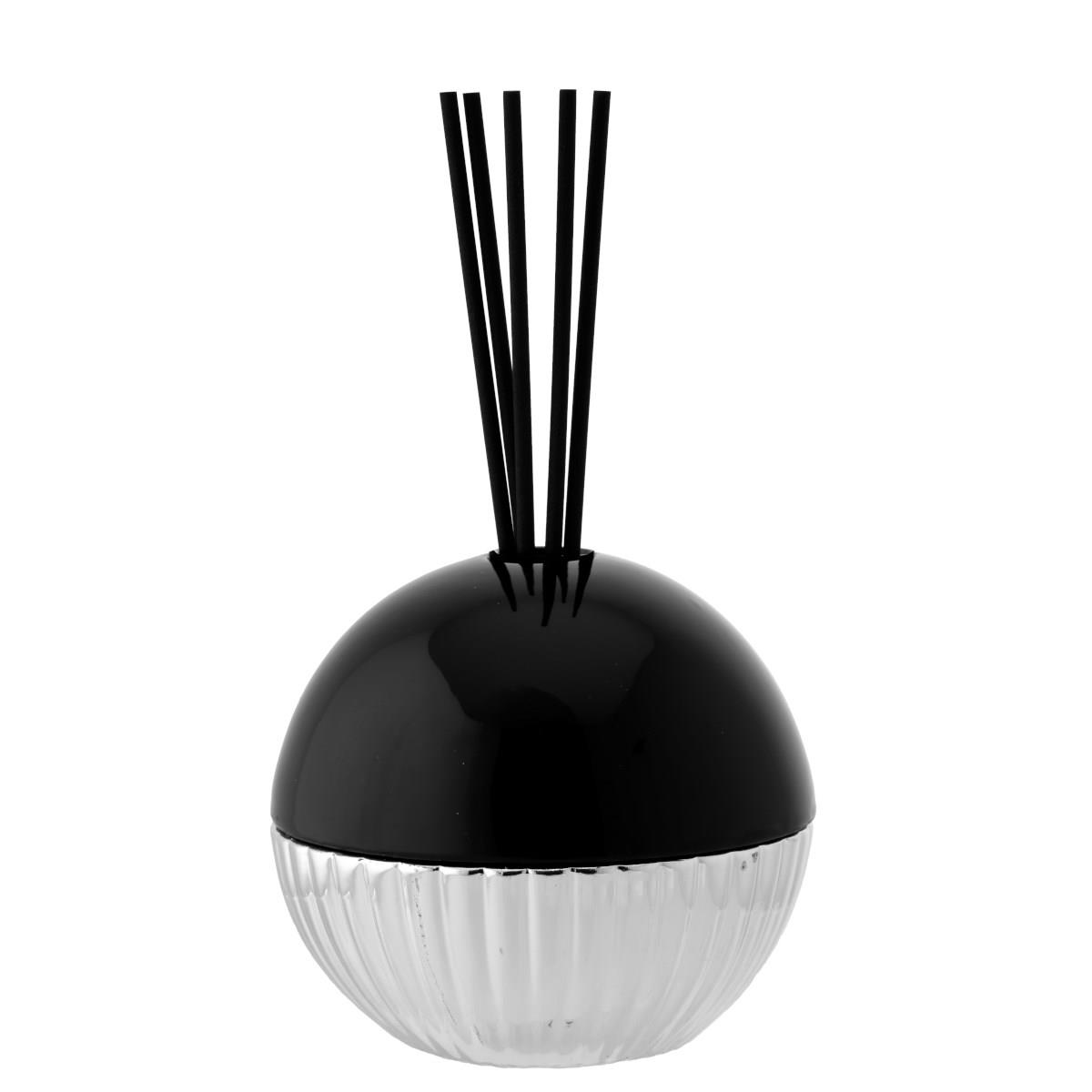 Profumatore per ambiente con sfera apribile in ceramica nera e argentata diam 12 cm
