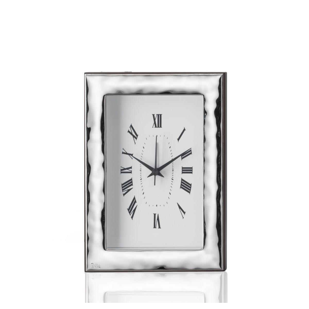 Sveglia 6x9 martellata in argento laminato con retro in legno linea gea