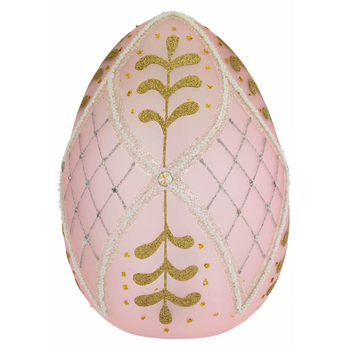 Uovo in vetro soffiato rosa decorato con strass a illuminazione led h. 20 cm