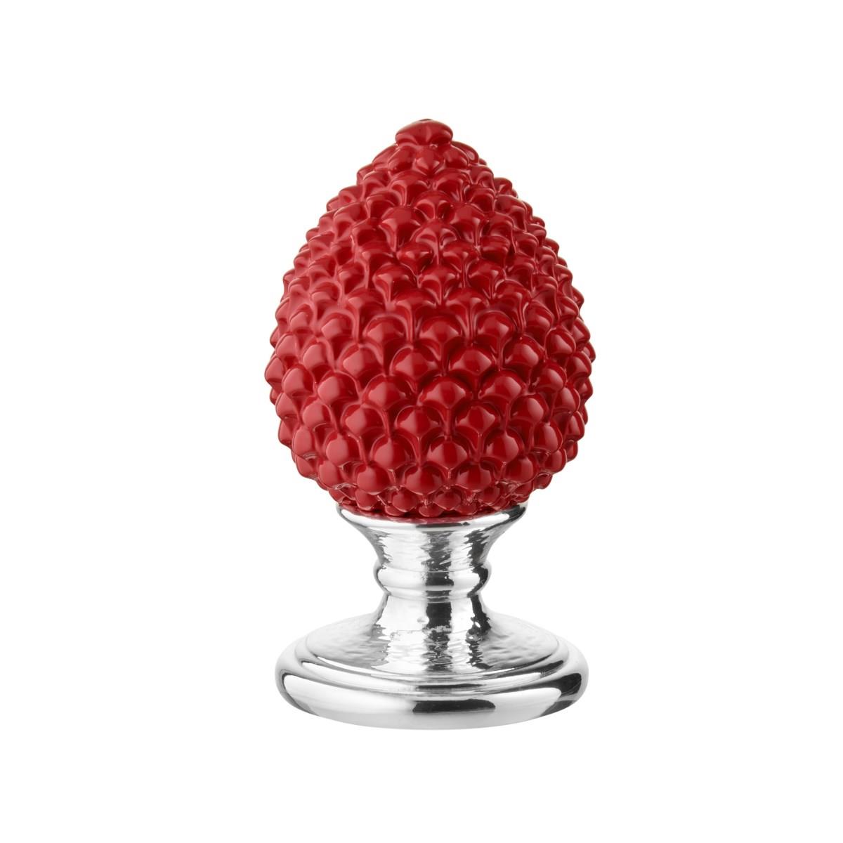 Scultura in resina con base argentata e pigna color corallo portafortuna h. 9 cm Valenti & co r 17330 0 r