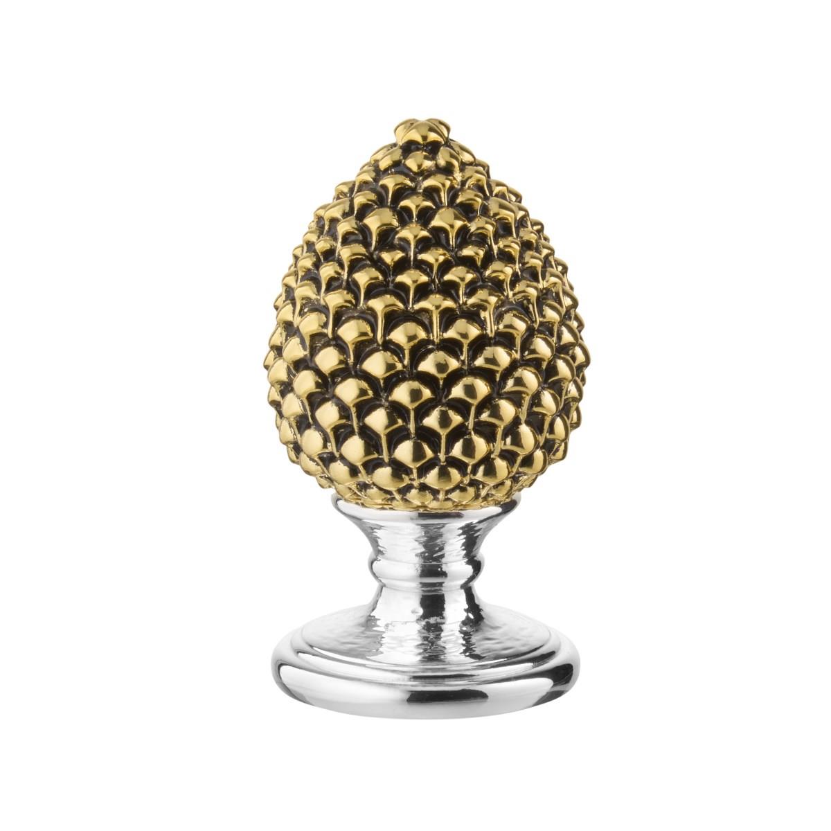 Scultura in resina con base argentata e pigna colore oro portafortuna h. 9 cm