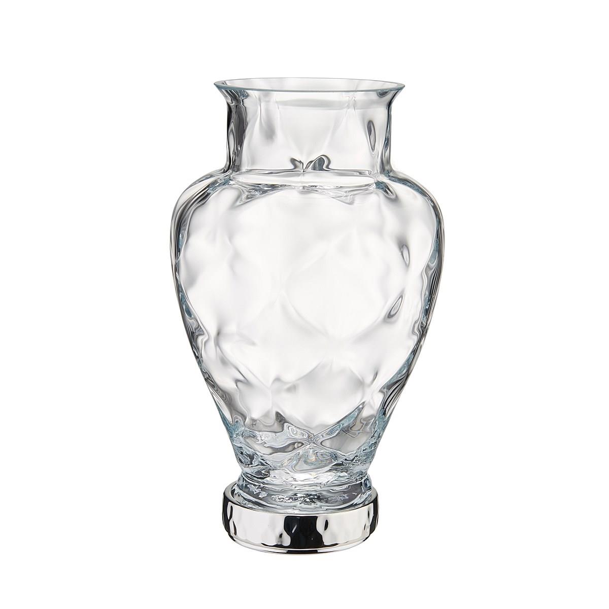 Vaso ad anfora in vetro con superficie irregolare e base in resina argentata