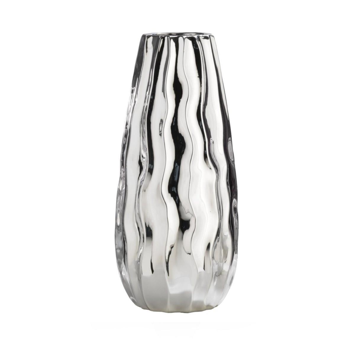 Vaso grande in ceramica argentata linea dune con lavorazione ondulata