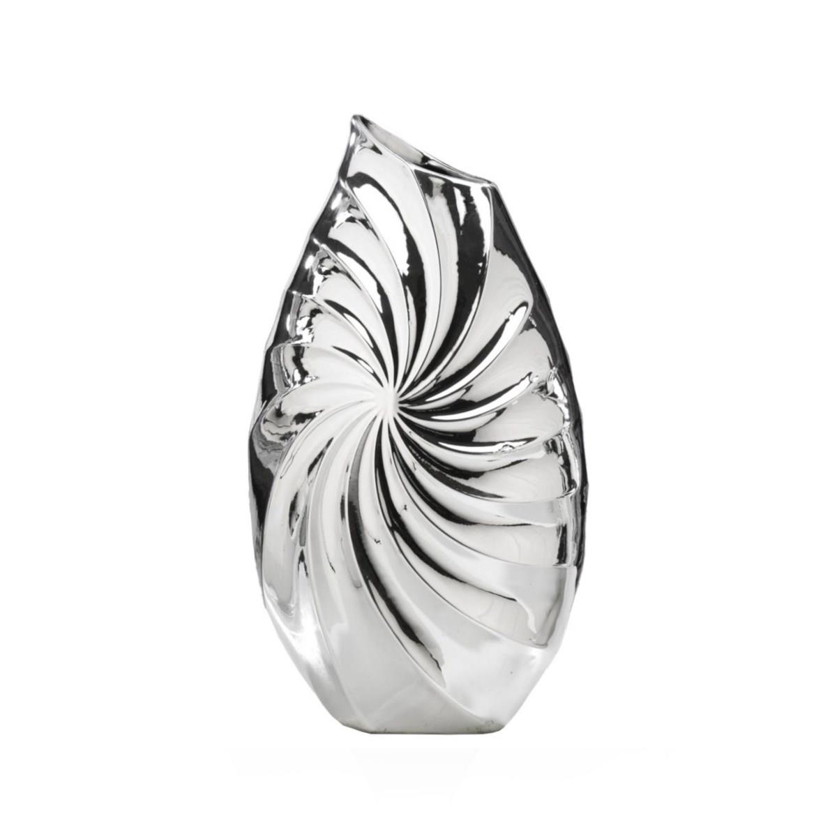 Vaso medio in ceramica argentata linea onde con lavorazione a spirale