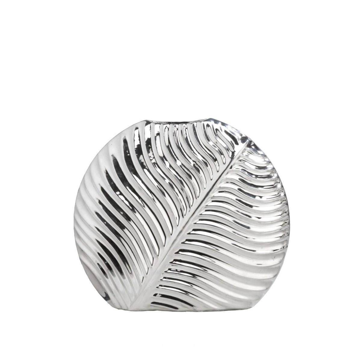 Vaso piccolo in ceramica argentata linea foglia con lavorazione venata